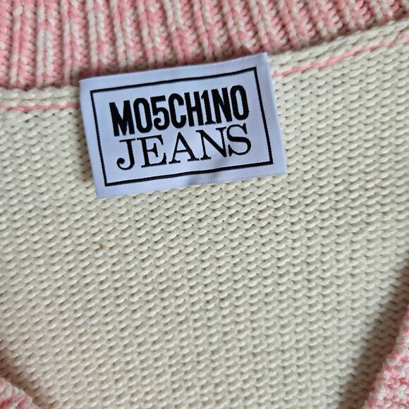 Moschino Jeans Contrast Peace Symbol Intarsia Cotton and Nylon Cardigan Size XS - Picture 6 of 12